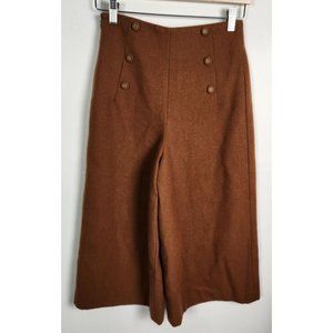 CC & DD Women's Sz. 25 Brown Wool Wide Leg Crop Sailor Button Front Pants